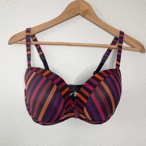 Marie Jo L'Adventure Maroon Multi-Color Striped Adjustable Bra Women's Size 34E